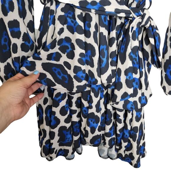 ASOS John Zack Long Sleeve Wrap Tie Waist Dress in Leopard Size 8 - Picture 10 of 15